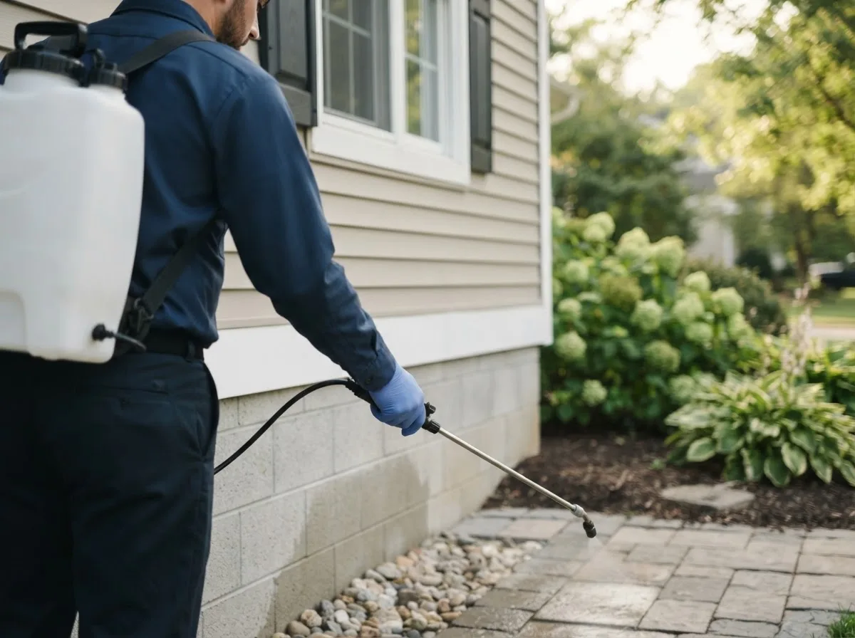 Pest control technician inspecting a home in Prairie City, OR